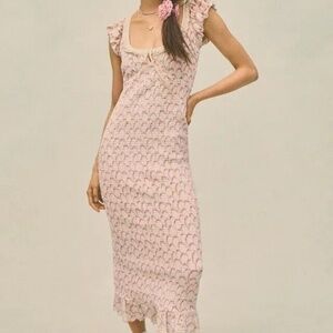 Free People Mckenna Velvet Midi Dress In Ivory Combo Size Medium Cottagecore Y2K